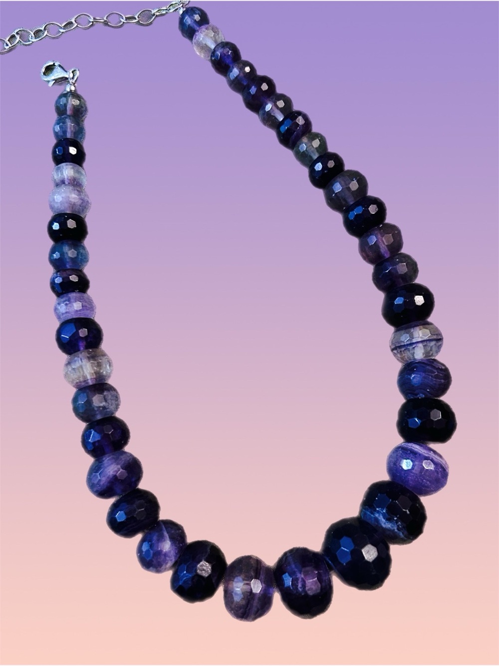 Large,  Genuine Faceted Beaded Amethyst Necklace.      See The Video